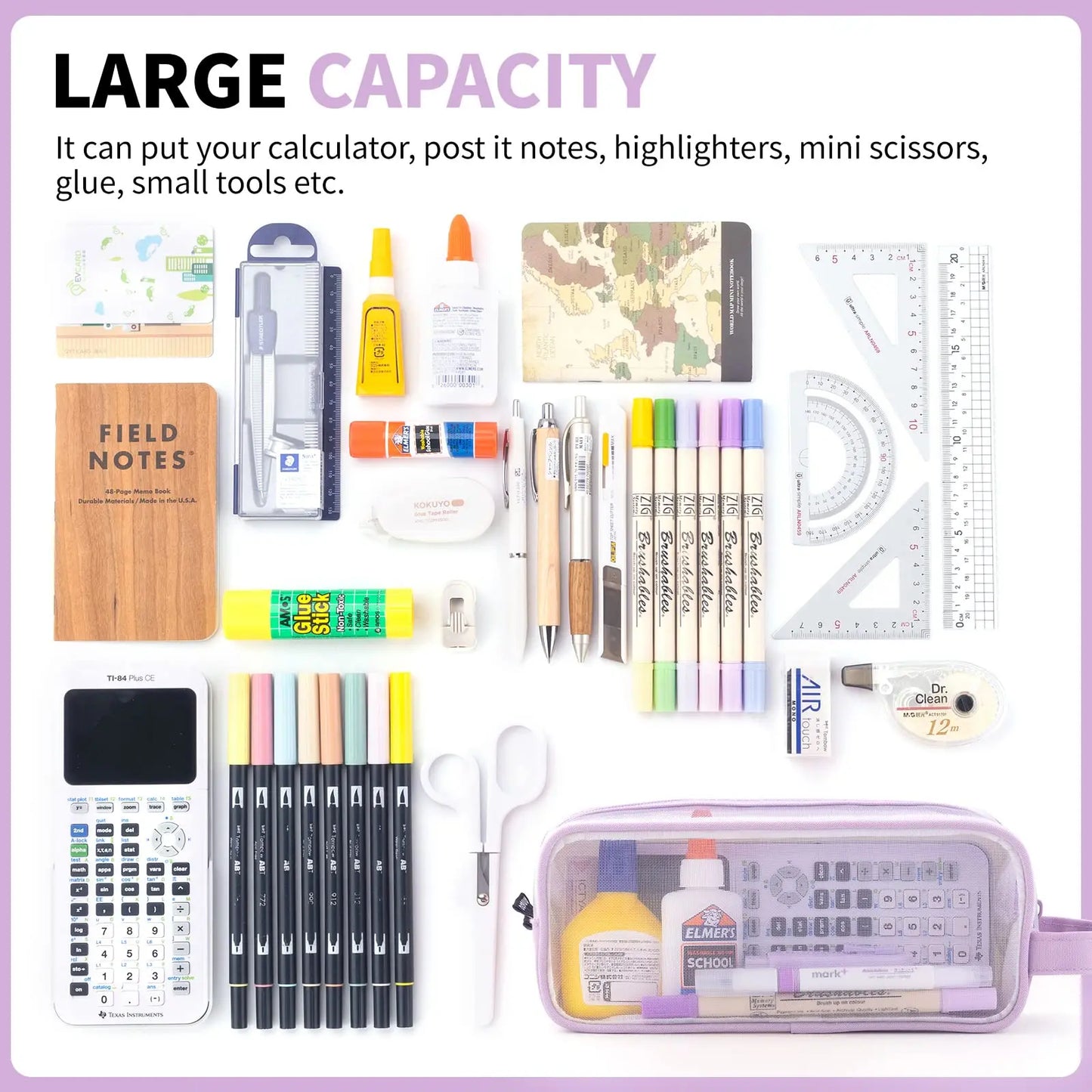 Purple Transparent Pencil Case, Large-capacity Simple Stationery Bag, Cute Cosmetic Bag, Student Study Supplies, Office Supplies
