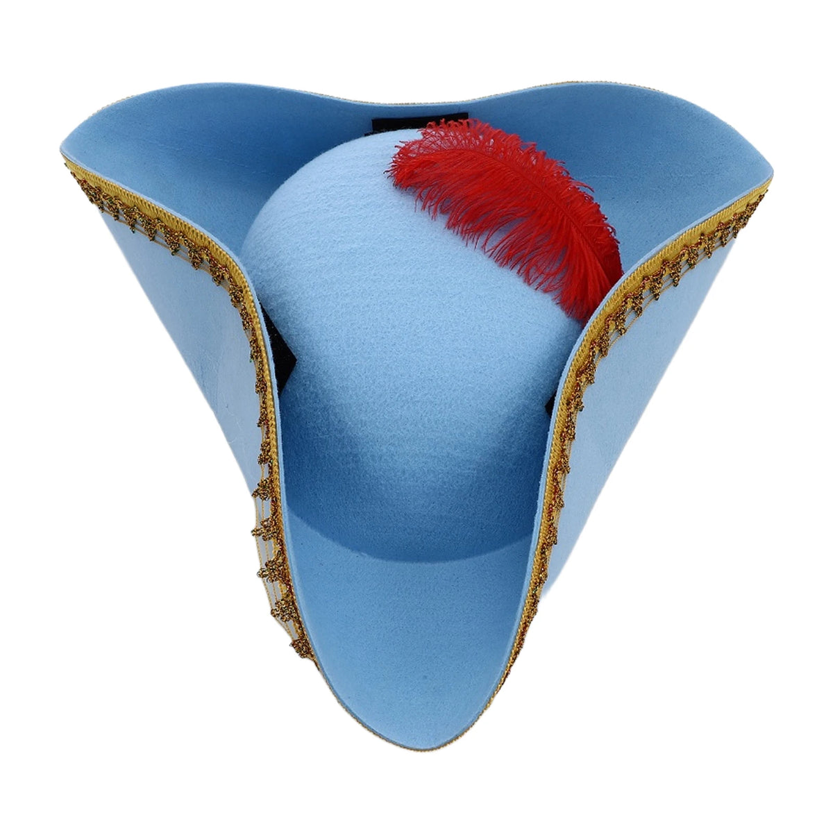 Men Women Unique Tricorn Hat Pirate Cap Metallic Brim Embellish Felt Hat for Masquerade Halloween Cosplay Colonial Costume Hat
