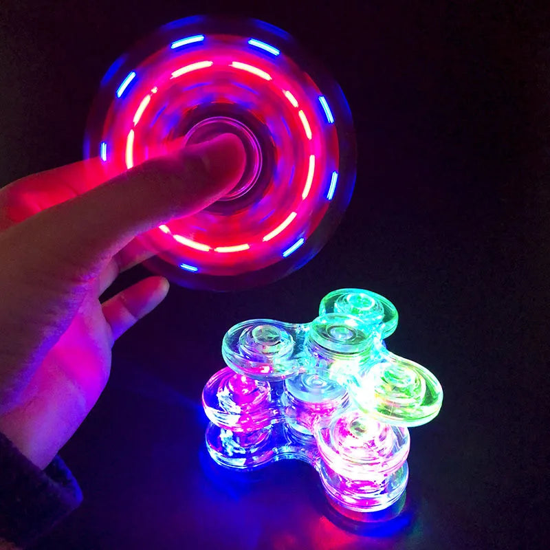 Crystal glowing gyroscope LED light Fidget Spinner hand cranked gyroscope glowing EDC pressure reducing toy for children