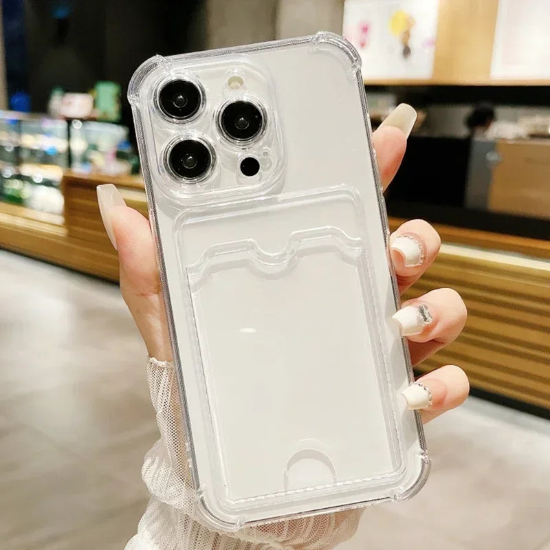 Transparent Card Holder Bag Case For iPhone 17 18 16 15 14 13 12 11 Pro Max Slot Wallet Back Cover For iPhone Shockproof Case