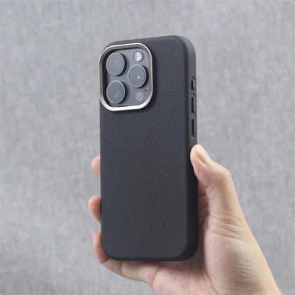 Luxury Alloy Lens Frame Particle PU Leather Magnetic Case For iPhone 18 17 16 Pro Max 15 14 13 For Magsafe Wireless Charge Cover