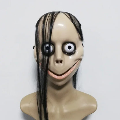 Halloween Horror with Long Hair Cosplay Female Ghost Mask Roleplay MO Masks Funny Mask V-shaped Mouth Mask Party Tricky Toys