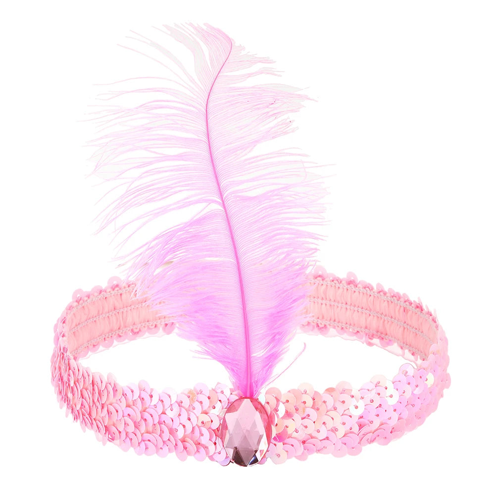 1920s Flapper Headband Feather Headpiece Sequin Headband with Gem for Gatsby Party Halloween Costume Accessory