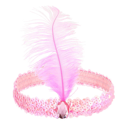 1920s Flapper Headband Feather Headpiece Sequin Headband with Gem for Gatsby Party Halloween Costume Accessory