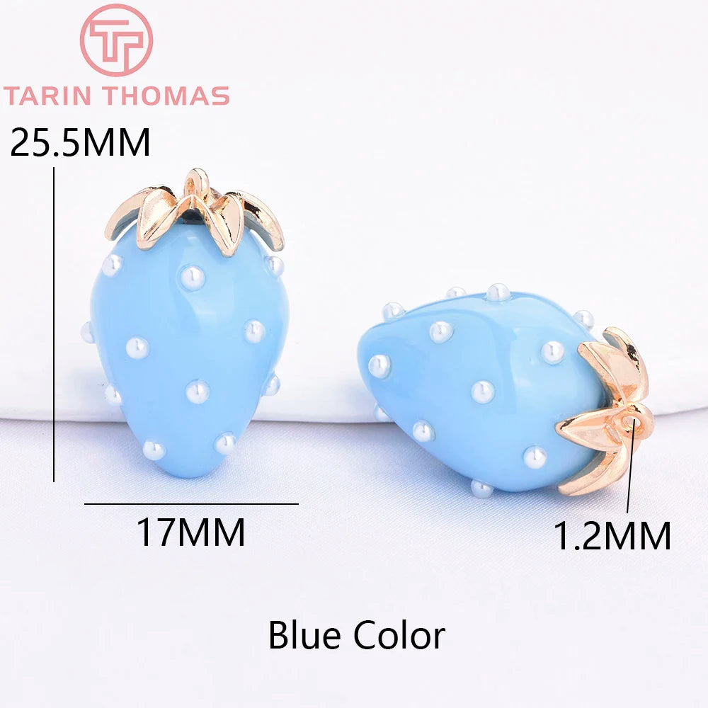 (10593) 4PCS 24K Gold Color Brass Pearl Embellished Hollow Strawberry Shaped Pendants High Quality DIY Jewelry Making