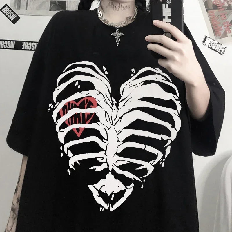 Women's T-shirt Harajuku Y2K Top Harajuku Retro Korean Style Black Demon Punk Gothic Anime Print Slim Fit Thin T-Shirt Clothes