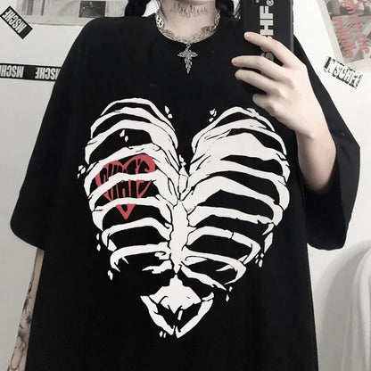 Women's T-shirt Harajuku Y2K Top Harajuku Retro Korean Style Black Demon Punk Gothic Anime Print Slim Fit Thin T-Shirt Clothes