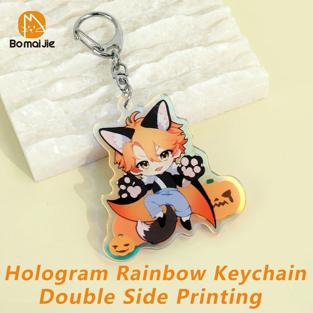 Custom Logo Acrylic Keychain Cartoon Pendant Photo Flash Transparent Charm Printing Personality Holographic Anime Key Chains