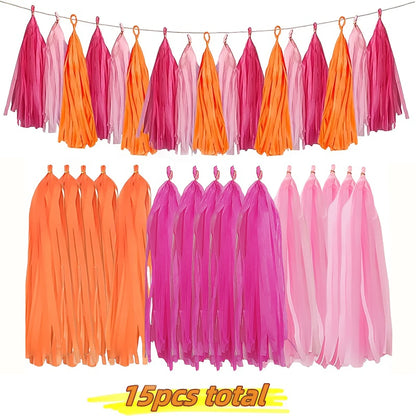 15Pcs Vibrant Tassel Garland Banners - Ideal for Birthday, Halloween, Christmas, Weddings Party Decorations and Home Decorations