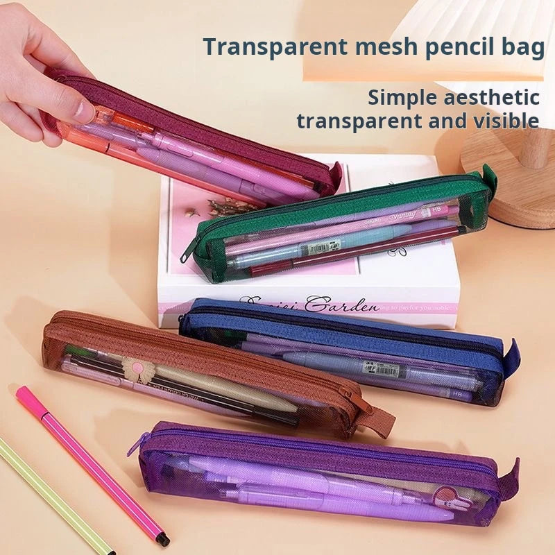Grid Pencil Case Organizer Portable Exam Pencil Case Multi-Function Zippered Stationery Pouch School Supplies