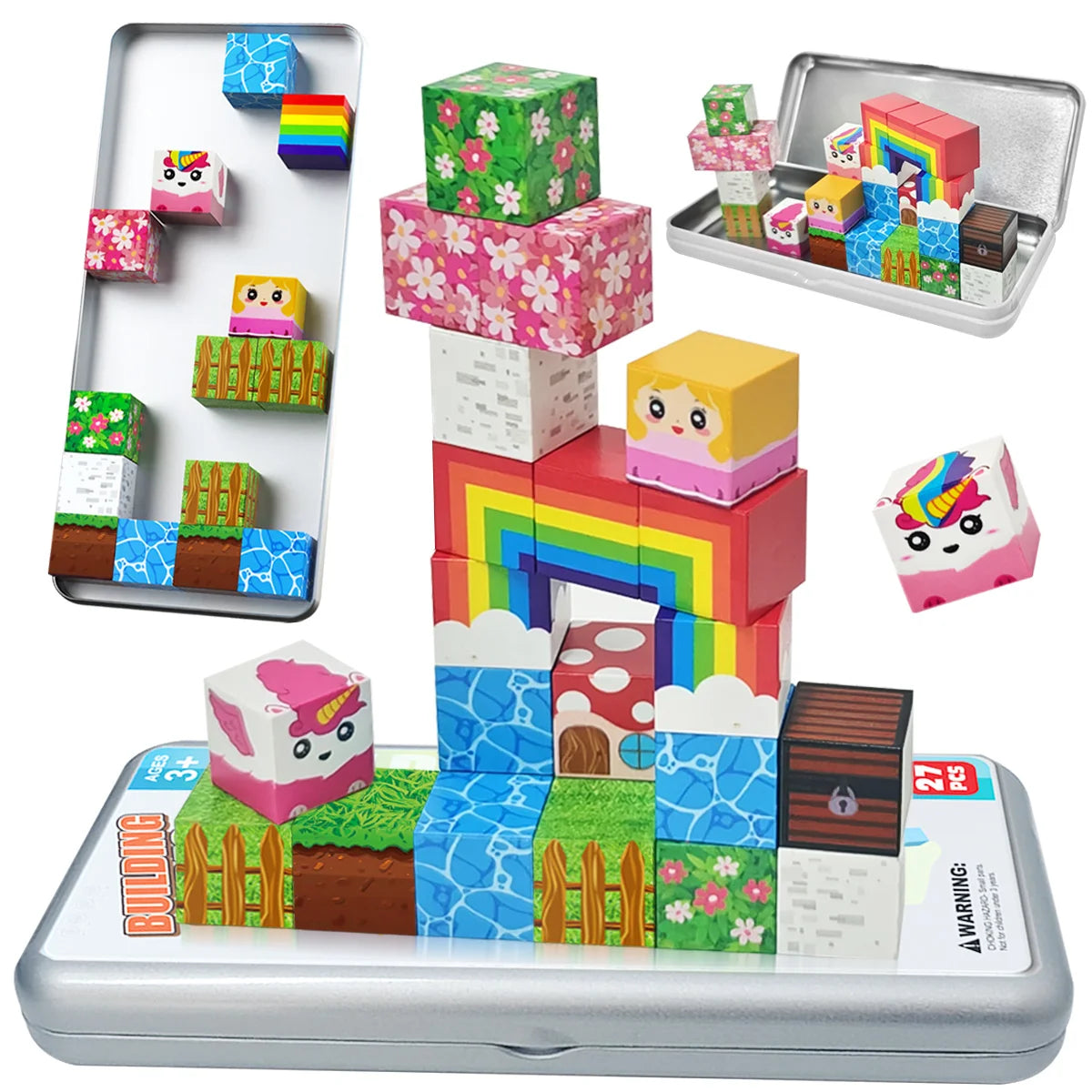 27pcs Iron Box Magnetic Block Set,Magnetic Tiles,Children's Puzzle Building Blocks Toy,Preschool Educational Building Blocks Set