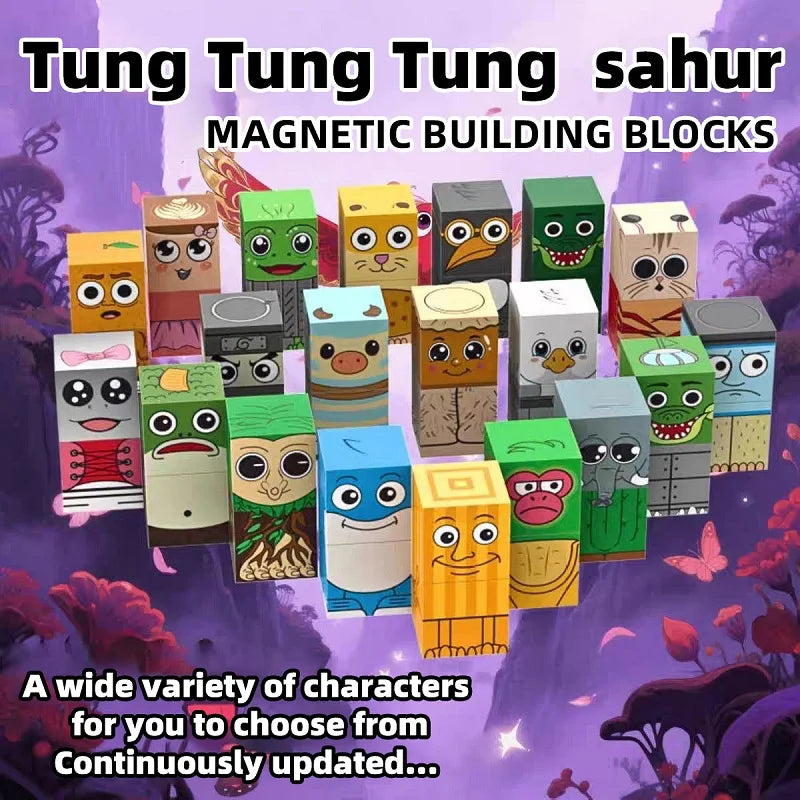 Tung Sahur Magnetic Building Blocks, Children's Toy Building Block Set, DIY Assembly Building Blocks, Desktop Construction