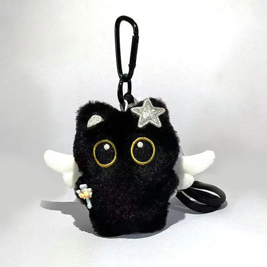 Cute Black Cat Plush Toy Keychain, Cartoon Kitten, Soft Stuffed Doll Pendant, Car Key, Backpack, Bag Decoration