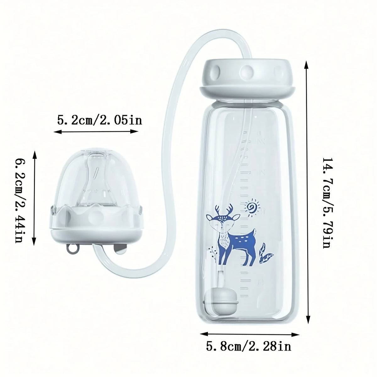 8oz/240ml Normal-Neck Baby Bottle with Straw Brush,Hands-Free PP Feeding Bottle Set-Makes Feeding Easy