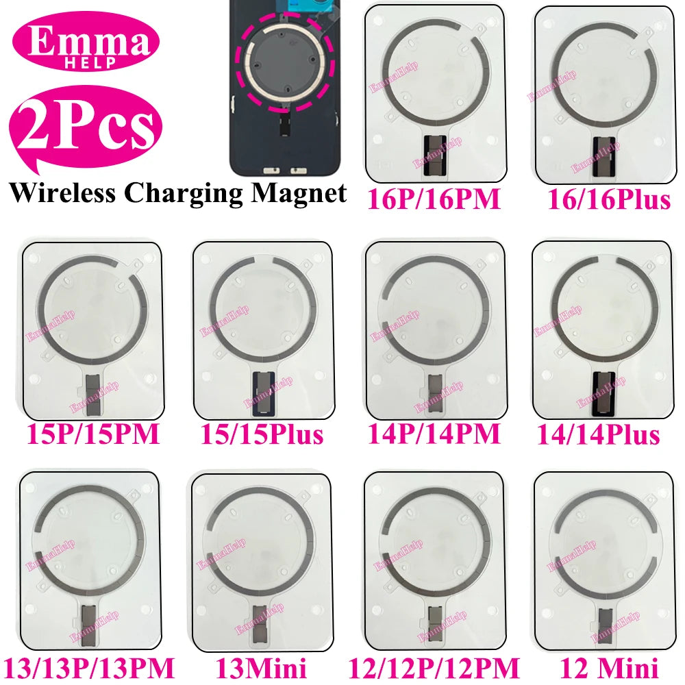 2Pcs Wireless NFC Charging Magnetic  For iPhone 12 13 16 Pro Max 14 15 Plus Rear Cover Back Glass MagSafe Charger Magnet Repair