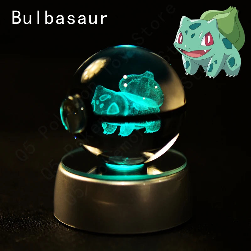 Pokemon Crystal Ball 3D Pikachu Mewtwo Mew Gengar Night Light Lamp Base Pokeball Crystal Pokemon Glass Ball Figure Birthday Gift