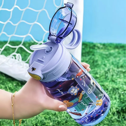 550ml Kids Cartoon Animal Water Bottle with Safety Lock Portable Leak-proof Straw Cup for Outdoor Camping Travel