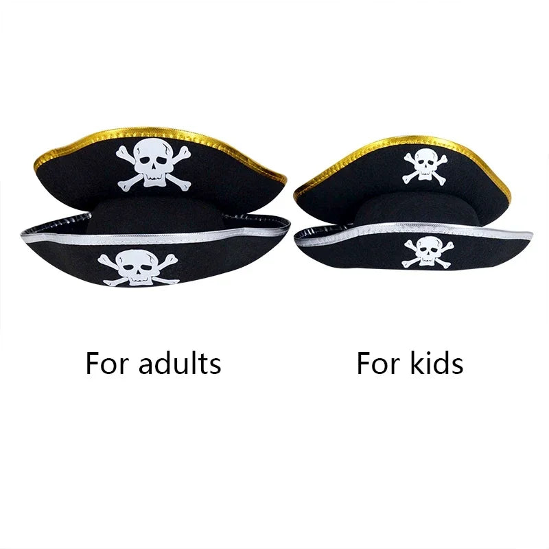 Pirate Hats Halloween Props Cosplay Dance Parties Children/adults Caribbean Pirate Clothing Hats with Gold and Silver Edges