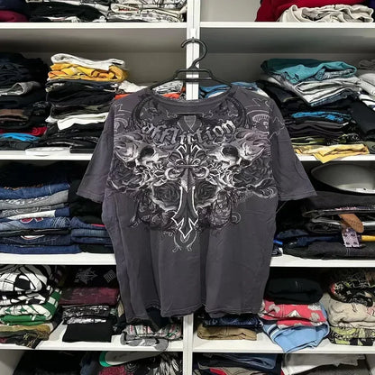 New Long sleeved Affliction T shirt Y2K Hip Hop Round Neck Oversized T shirt Mens Womens Casual Gothic Clothing Tops Streetwear