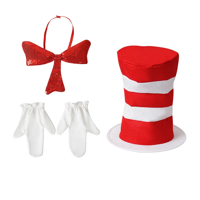 Red and White Striped High Hat Dr Seuss Birthday Party Hat Role-playing Stage Props Costume Accessory Halloween Carnival Cosplay