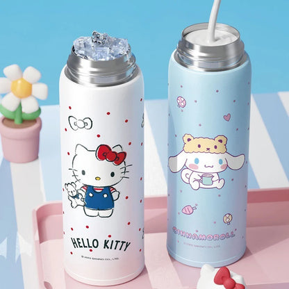 X&W Sanrio 500mL Vacuum Cup Insulated Coffee Mug Kuromi Thermos Cup 316 Stainless Steel Double Drinking Straw Cup Water Bottles