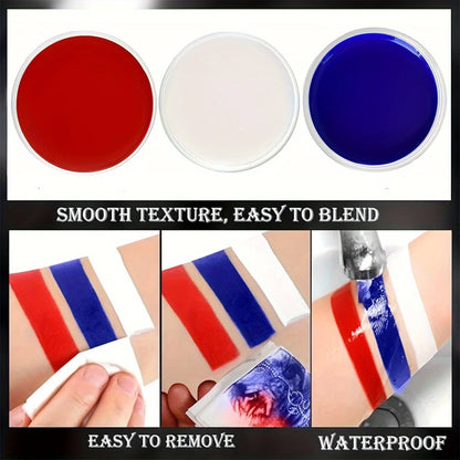 White Black Red Face Body Paint Adult Oil Body Paint Set FX Clown Vampire Skeleton Role Play Halloween Makeup with 6 Brushes