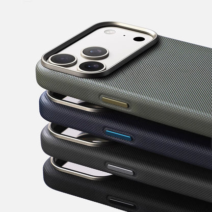 Luxury Alloy Lens Frame Particle PU Leather Magnetic Case For iPhone 18 17 16 Pro Max 15 14 13 For Magsafe Wireless Charge Cover