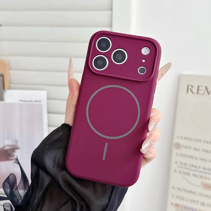 dark cherry Magnetic Liquid Silicone Case For iPhone 18 17 16 15 Pro Max Magsafe Wireless Charging Protection Phone Back Cover