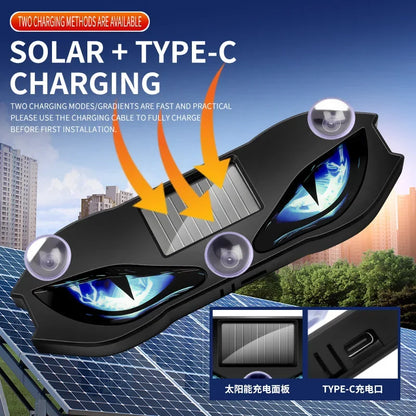 Solar Power Car Decorative Lamps Demon Eyes Light Cool Flashing Warning Light Dynamic Safety Vehicle Signal Lights for Halloween