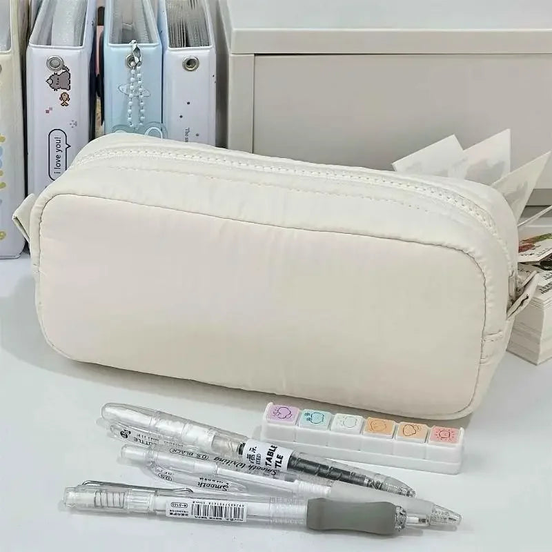 Simple Solid Color Square Pencil Case Large Capacity Classified Storage Pencil Bags Multifunctional Student Stationery Organizer