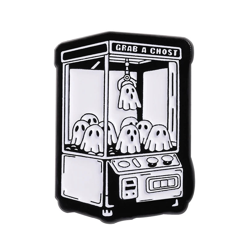 Retro Ghost Claw Machine Enamel Pin Vintage Cassette Camera Spooky Vibes Only Halloween Brooches Lapel Badge Jewelry Gifts