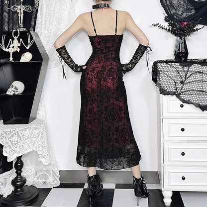 Gothic Sexy Long Fishtail Dress for Women Robe New Spaghetti Strap Sleeveless Backless Ruched  Vintage  Maxi Dress Vestidos