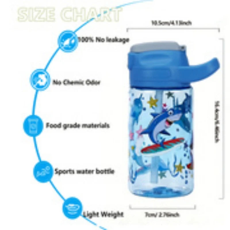 410ml Dinosaur Water Bottle For Kids Water Sippy Cup With Silicone Straw Leakproof Plastic Water Bottles Summer Kids Water Cup