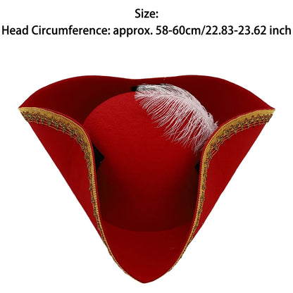 Men Women Unique Tricorn Hat Pirate Cap Metallic Brim Embellish Felt Hat for Masquerade Halloween Cosplay Colonial Costume Hat