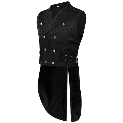 Men Medieval Vest Steampunk Coat Victorian Prom Costume Pleated Waistcoat Retro Top Double-breasted Jacquard Cloth