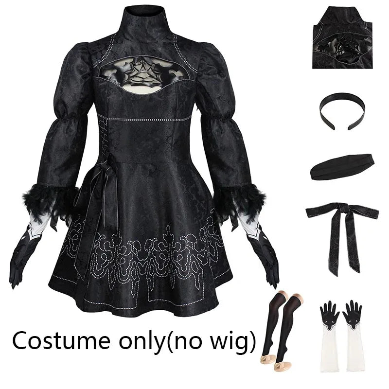 Big Size Yorha 2B Cosplay Costume Black Leotard Dress 2B Full Set Halloween Shojou Magical Girl Outfits Wig Gloves Eyemask Socks