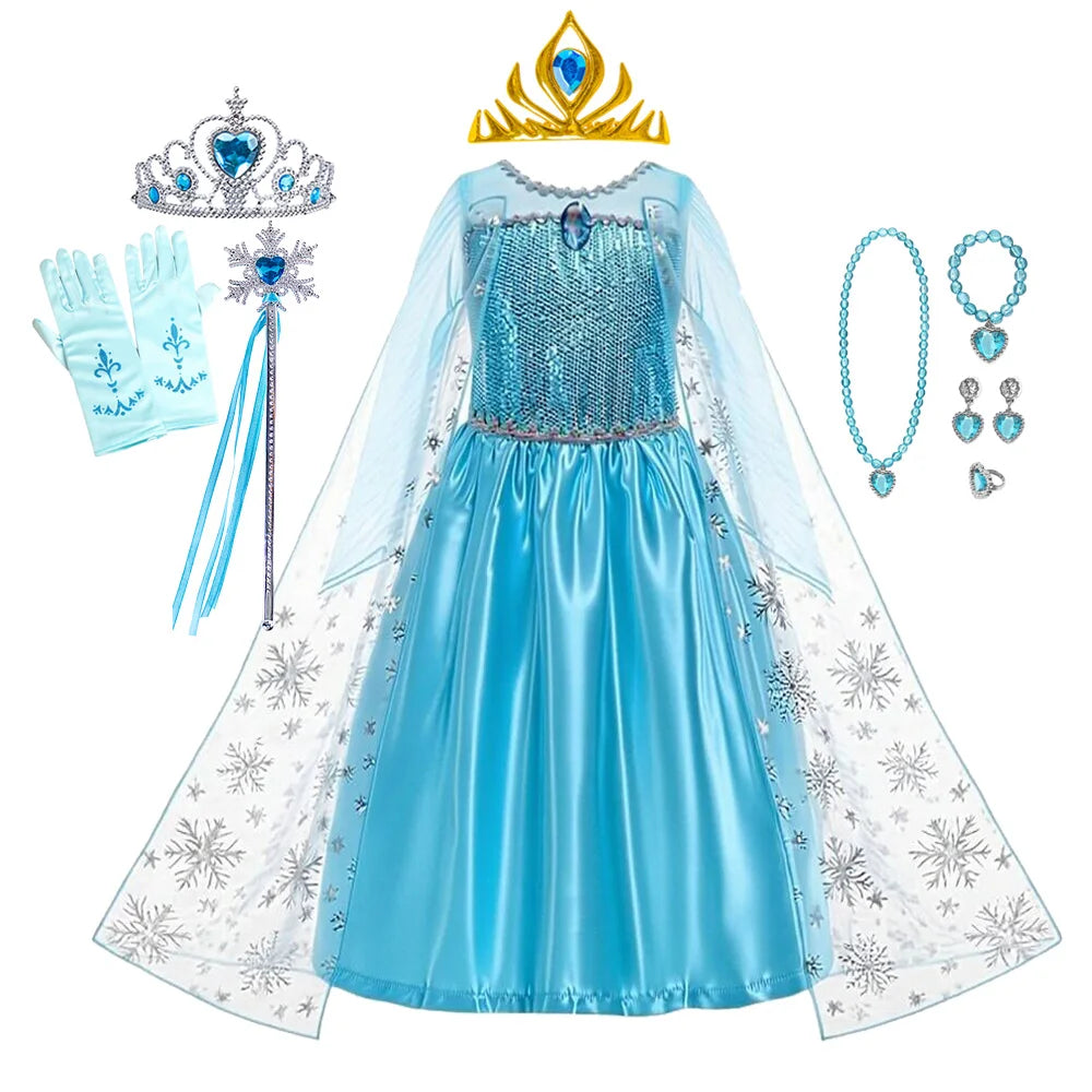 Girls Halloween Cosplay Princess Vestidos Elsa Costume Snow Queen Dress Up Kids Role-play Carnival Children Birthday Party Dress