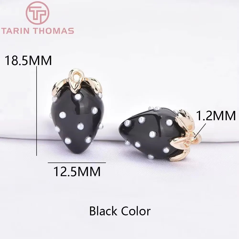 (10593) 4PCS 24K Gold Color Brass Pearl Embellished Hollow Strawberry Shaped Pendants High Quality DIY Jewelry Making