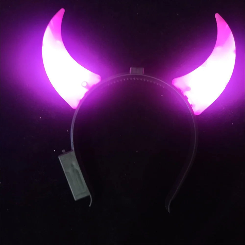 Led Funny Devil Horn Light Up Head Band Hair Hoops Flashing Horn Children Adults Halloween Christmas Party Decor Headwear