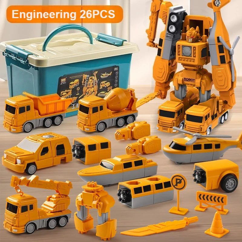 Children's Magnetic Deformation Engineering Car Robot Building Block Toy Set Multi Style Puzzle Assembly Machinery Mech Toy Gift
