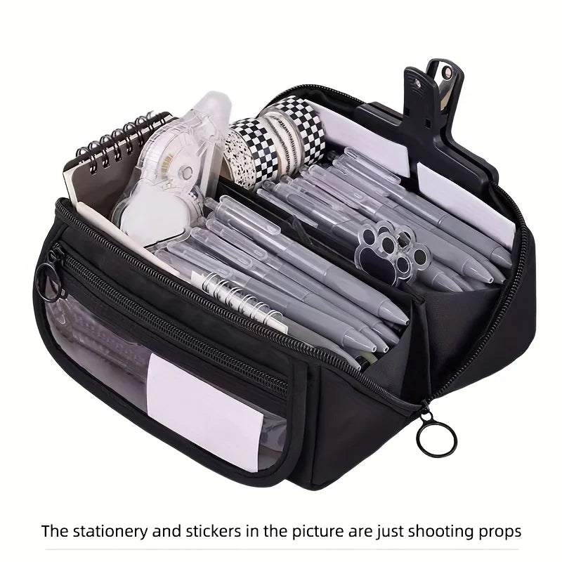 Large Capacity Pencil Case Organizer - Multi-Compartment Desktop Storage for School & Office Supplies ( Pink/Purple/Black)
