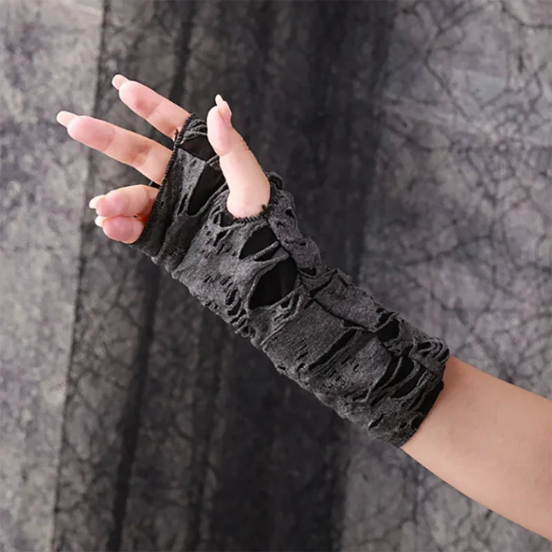Sexy Gothic Fingerless Long Gloves for Women Men Halloween Gloves Mittens Clubwear Dance Cosplay Costume Accessories