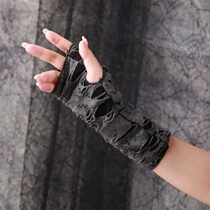 Sexy Gothic Fingerless Long Gloves for Women Men Halloween Gloves Mittens Clubwear Dance Cosplay Costume Accessories