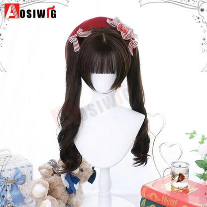 Synthetic Princess Cut Double Ponytail Lolita Wig with Bangs Girl Ombre Blonde Brown White Gray Cosplay Halloween Harajuku Wig