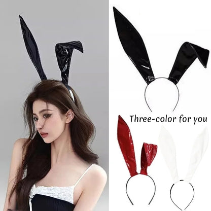 3colors Bunny Ears Headband Leather Rabbit Ear Hairband for Cosplay Halloween Party Hairstyling Accessories Christmas Photo Prop