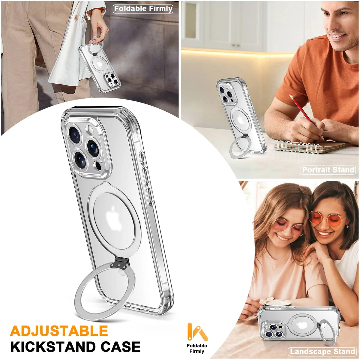Case for iPhone 16/15/14/13 Pro Max 16 15 14 Plus, Built-in PET Screen Protector with Ring Holder Kickstand, Full Body Cover