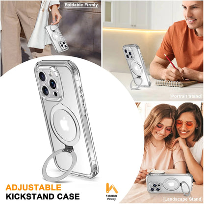 Case for iPhone 16/15/14/13 Pro Max 16 15 14 Plus, Built-in PET Screen Protector with Ring Holder Kickstand, Full Body Cover
