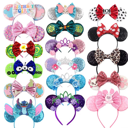 New Christmas Halloween Mouse Ears Headband Cartoon Sequin Bows Headband Birthday Party Princess Cosplay Costume For Women Adult