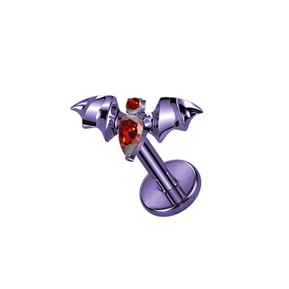PUTITUP F136 Titanium Halloween Bat Earrings Vampire Style Inlaid Zirconia Gothic Ear Bone Lip Stud Body Piercing Jewellery
