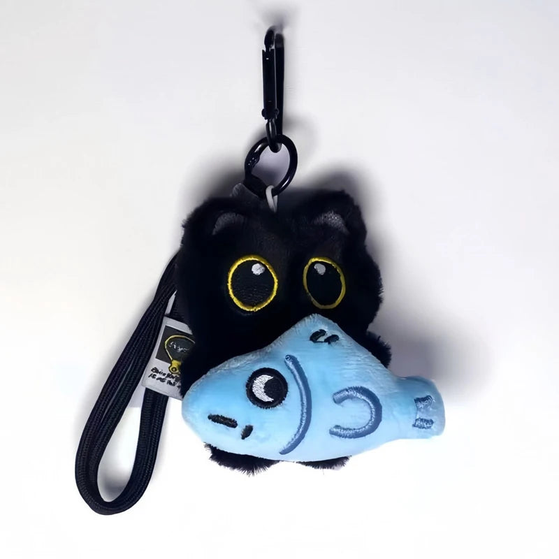 Cute Black Cat Plush Toy Keychain, Cartoon Kitten, Soft Stuffed Doll Pendant, Car Key, Backpack, Bag Decoration